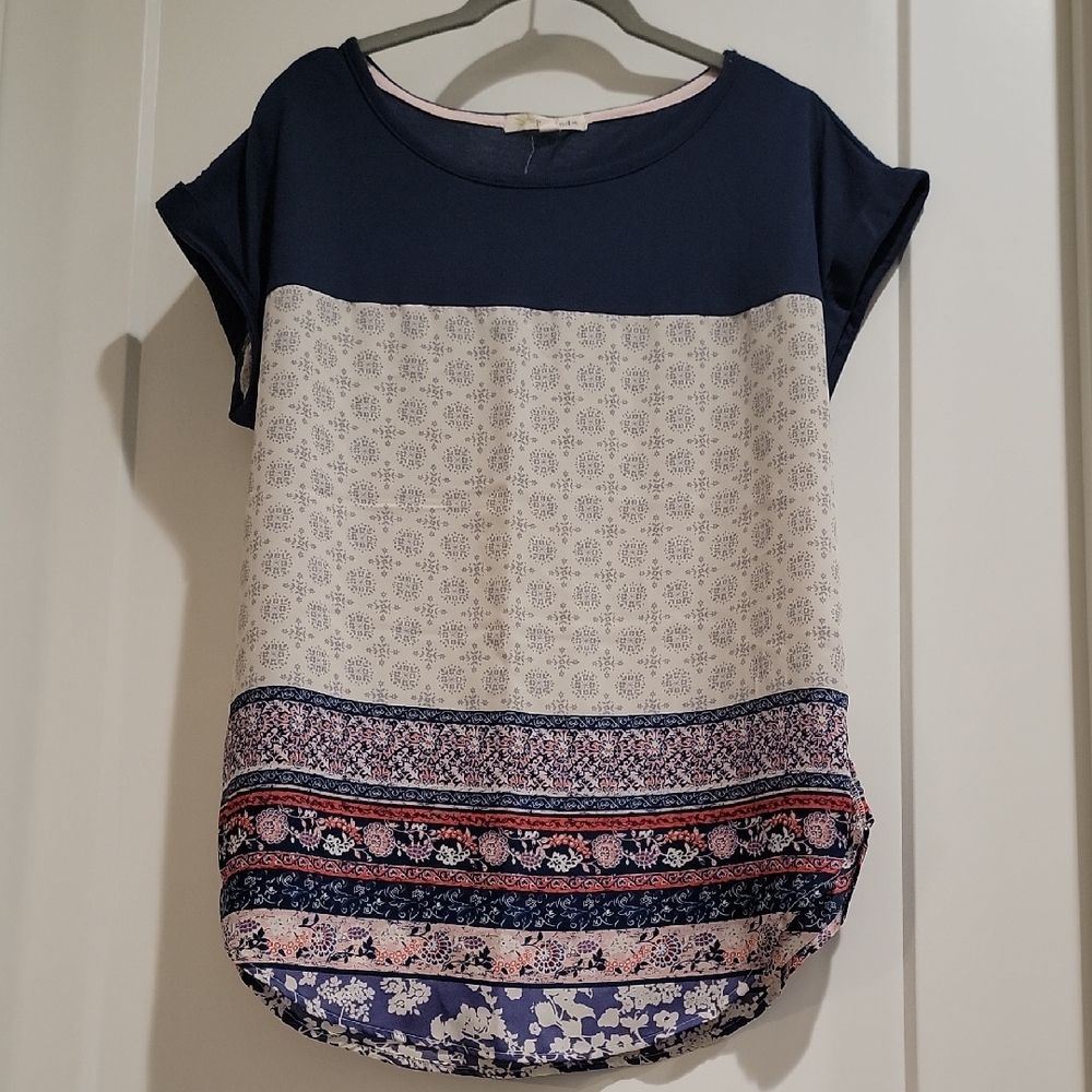 Rewind Navy, Cream & Pink Mixed-Print Short Sleeve Tee